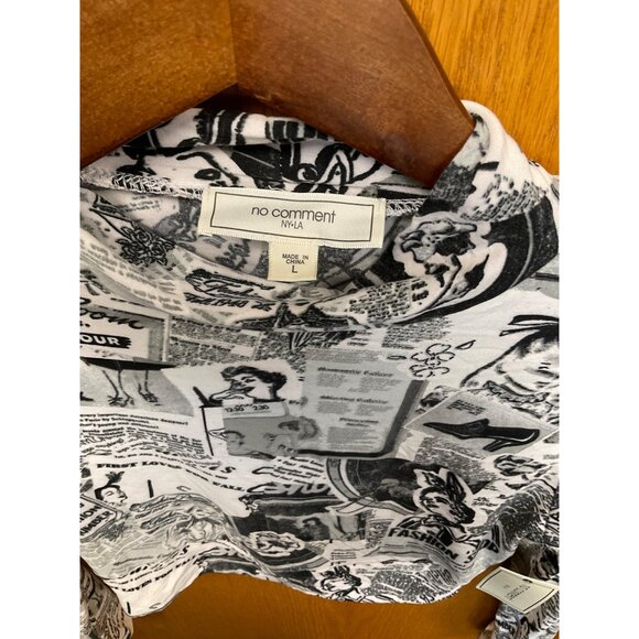 No Comment NY.LA Large Womens Long Sleeve Newspaper Print Cropped Turtleneck Top - Picture 3 of 8